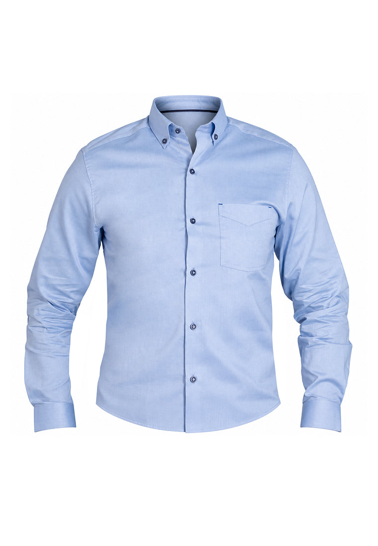 Camisa Casual Manga Larga Azul Cielo con Coderas