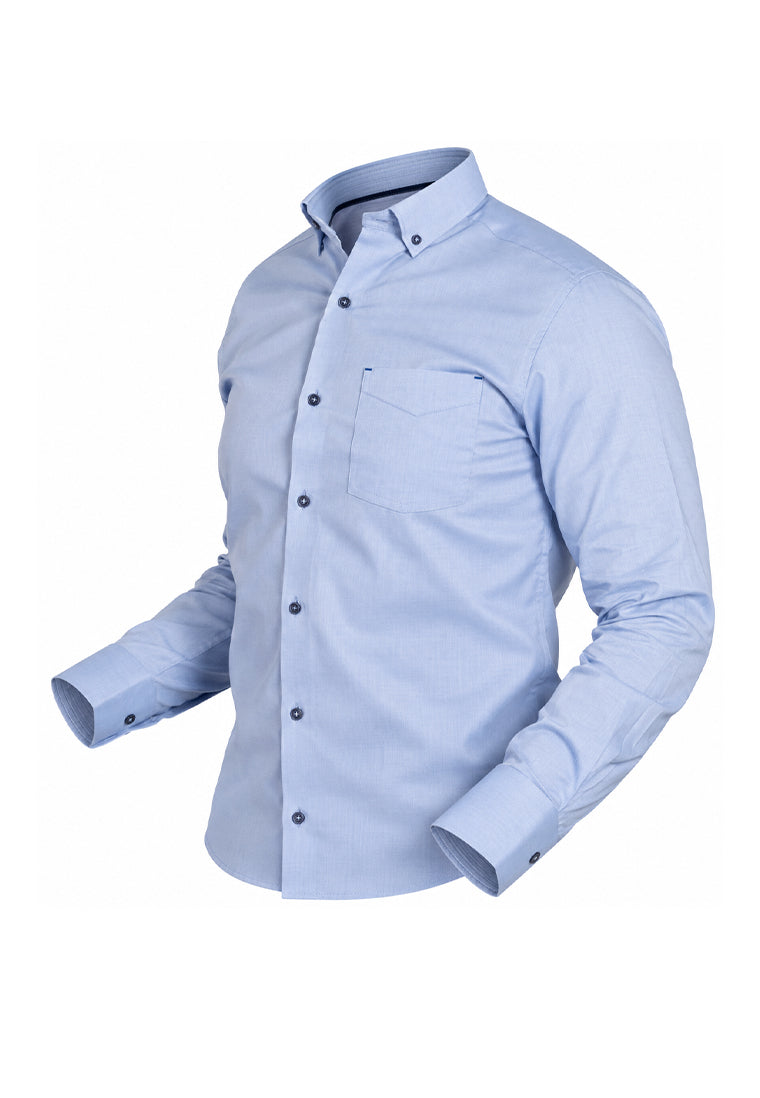 Camisa Casual Manga Larga Azul Cielo con Coderas
