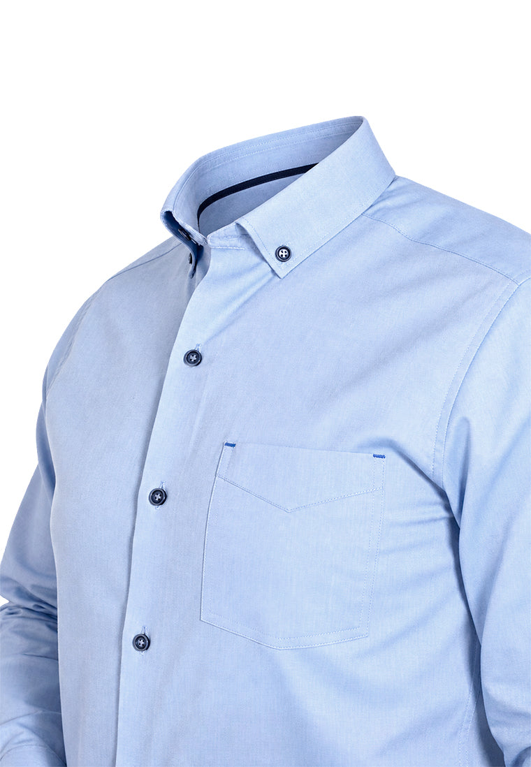 Camisa Casual Manga Larga Azul Cielo con Coderas