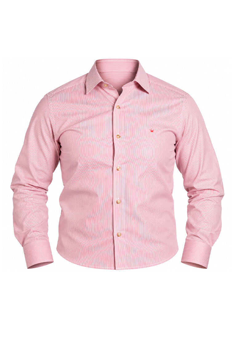 Camisa Casual Manga Larga Microrrayas Rojas