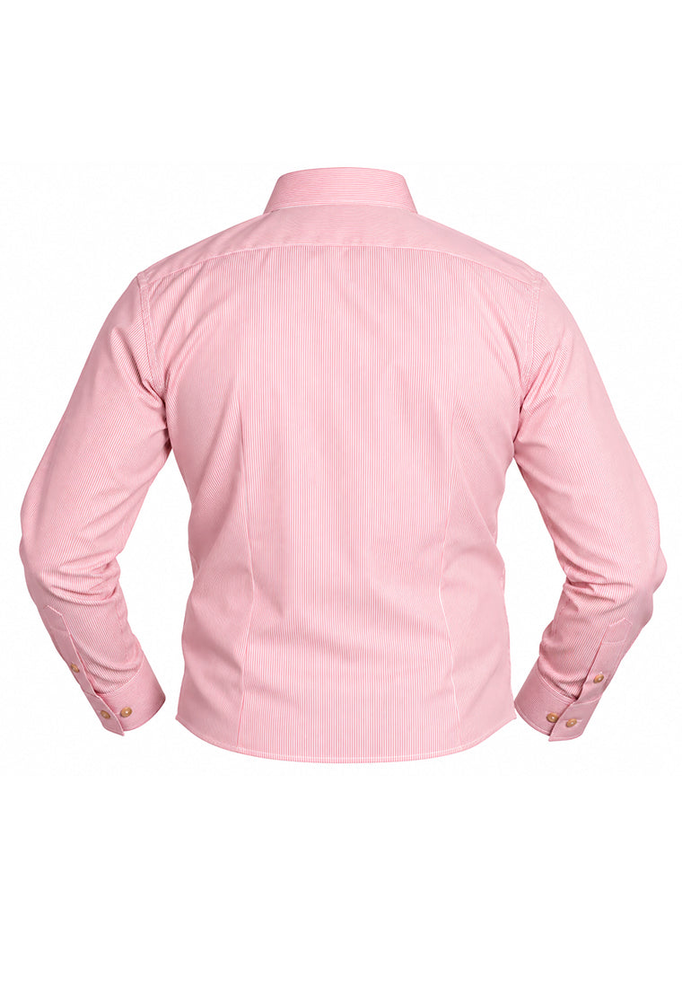Camisa Casual Manga Larga Microrrayas Rojas