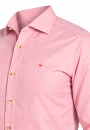 Camisa Casual Manga Larga Microrrayas Rojas