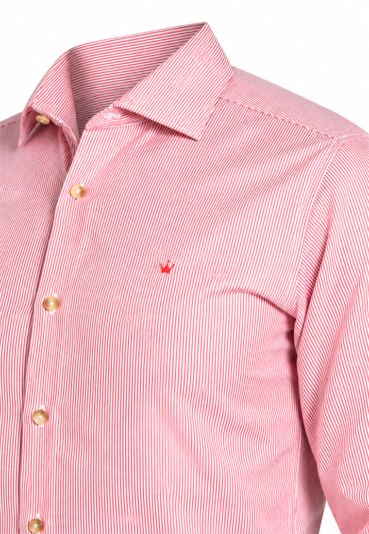 Camisa Casual Manga Larga Microrrayas Rojas
