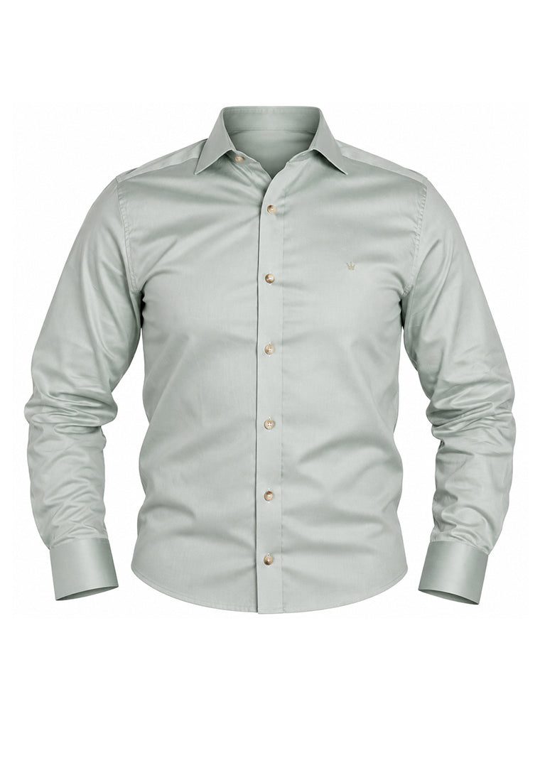Camisa Casual Manga Larga Verde Claro / Verde Jaspeado