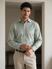 Camisa Casual Manga Larga Verde Claro / Verde Jaspeado