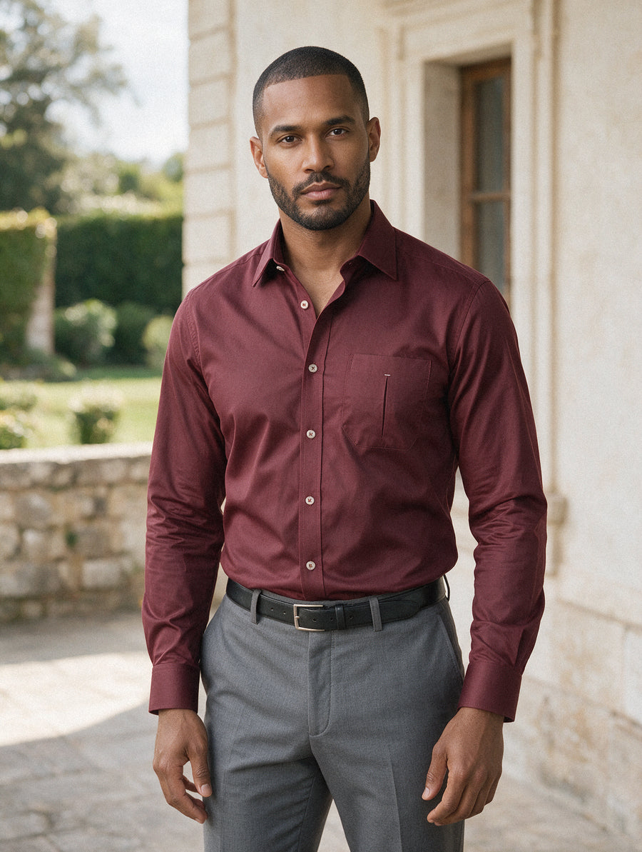 Camisa Casual Manga Larga Vinotinto