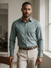 Camisa Casual Manga Larga Verde Salvia