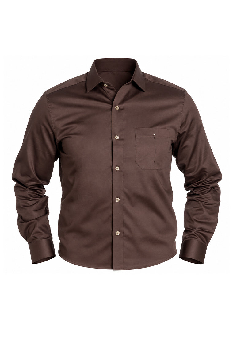 Camisa Sport Manga Larga Café Sólido