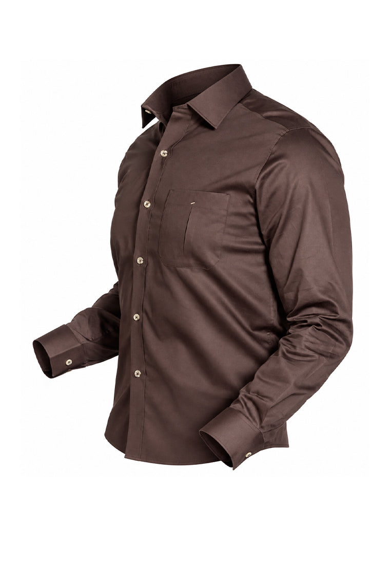 Camisa Sport Manga Larga Café Sólido