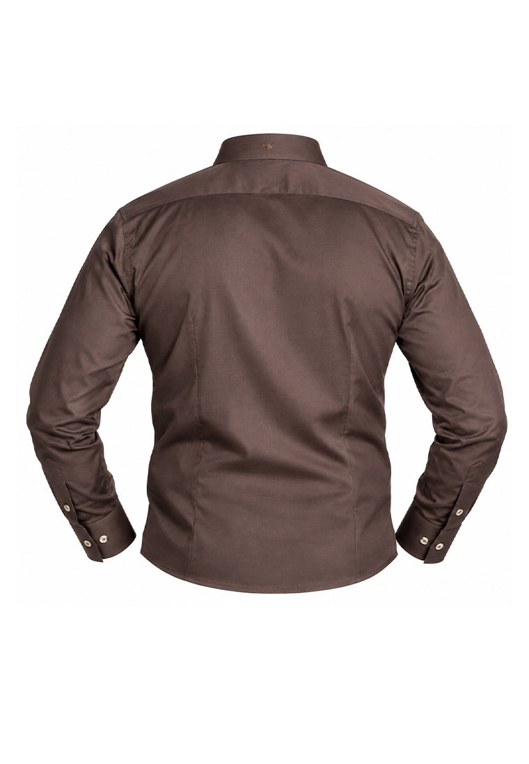 Camisa Sport Manga Larga Café Sólido