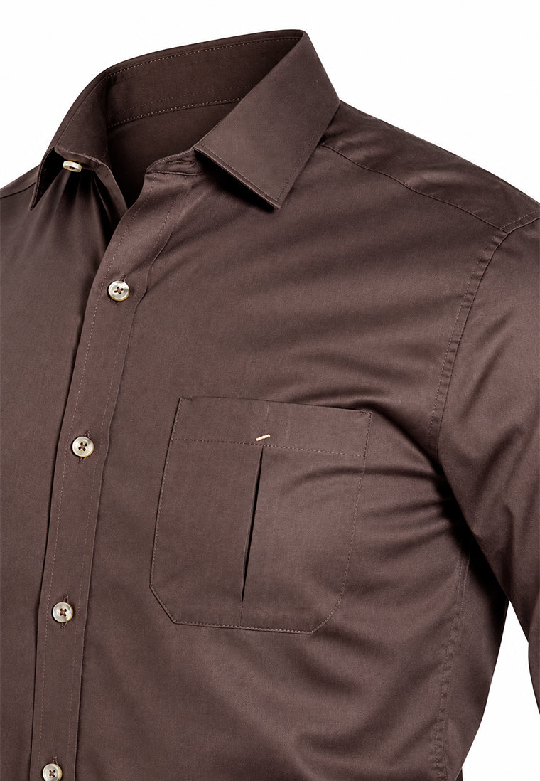 Camisa Sport Manga Larga Café Sólido