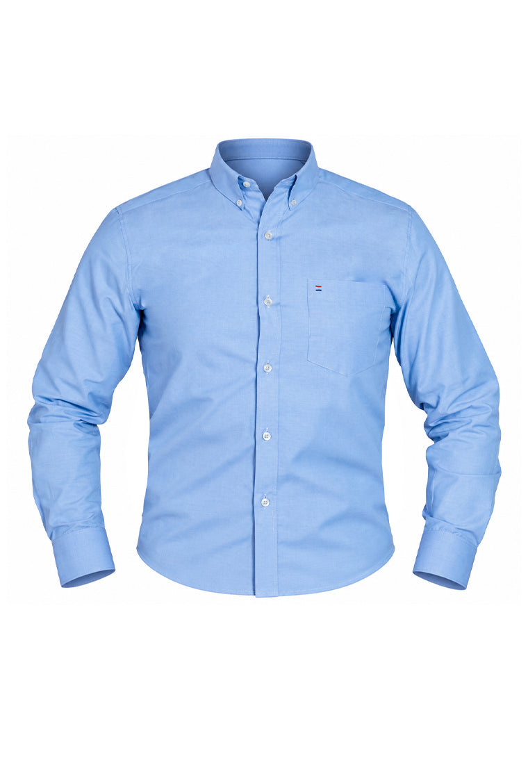 Camisa Casual Manga Larga Azul Celeste Oxford