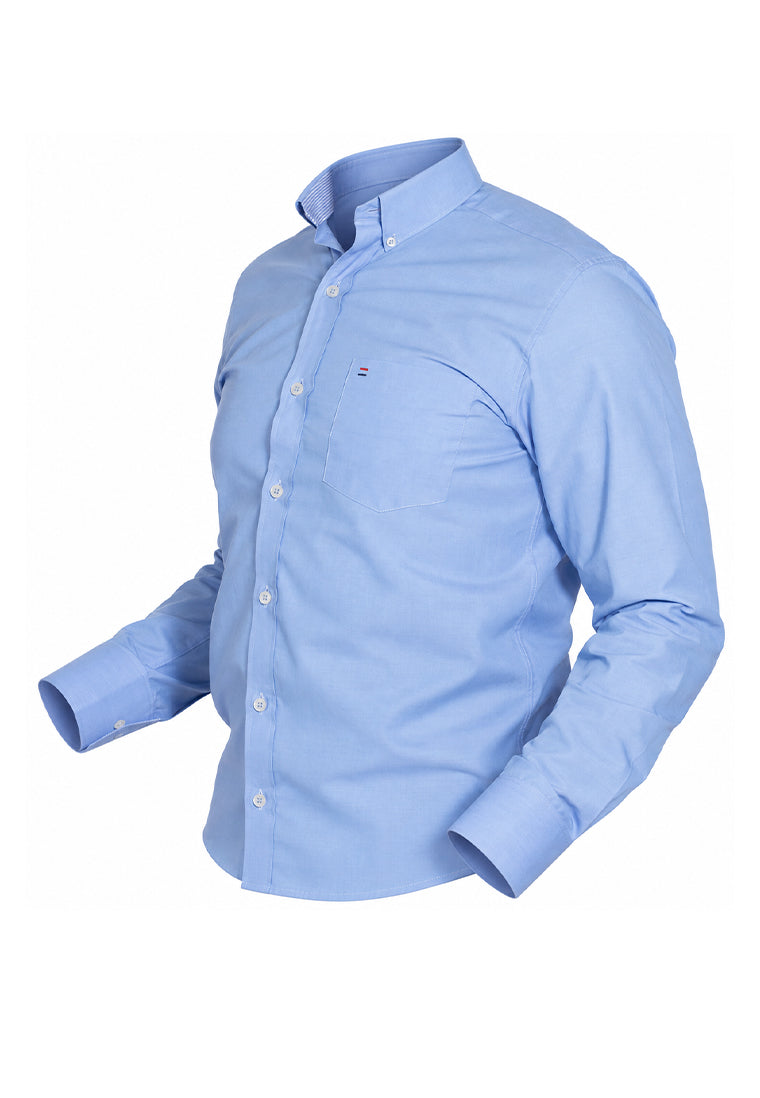 Camisa Casual Manga Larga Azul Celeste Oxford