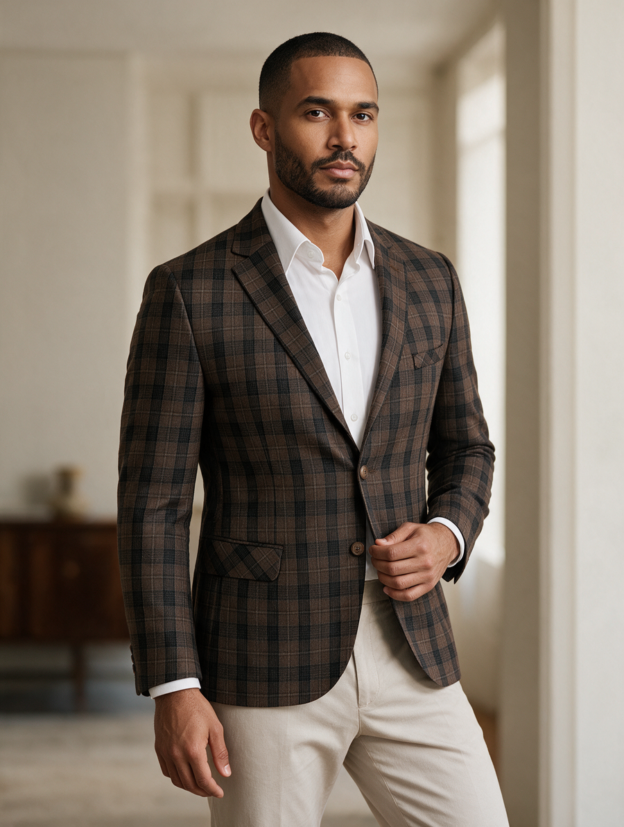 Blazer Sastre Slim Fit en Cuadros Café