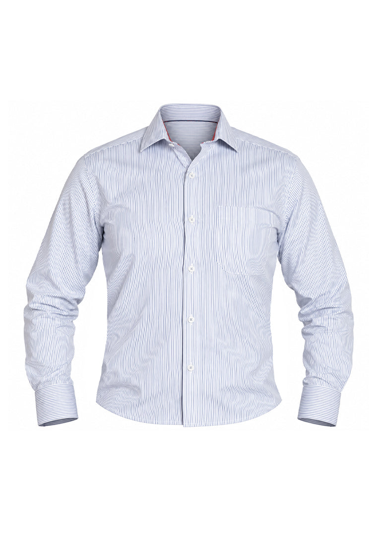 Camisa Casual Manga Larga Microrrayas Azules