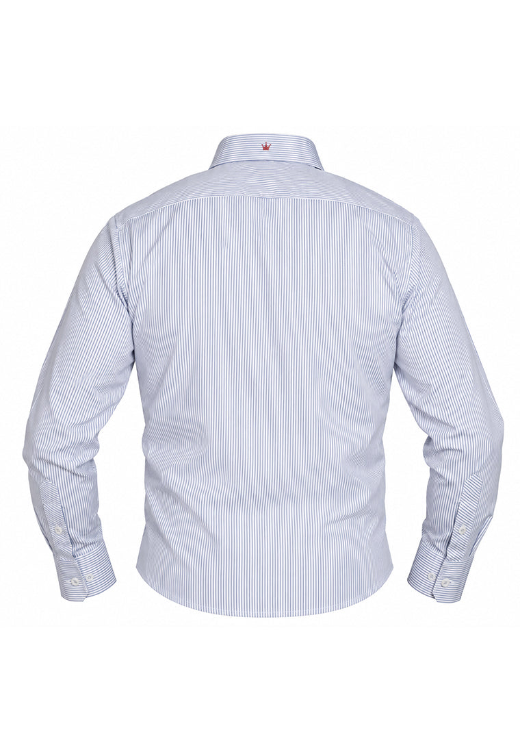 Camisa Casual Manga Larga Microrrayas Azules