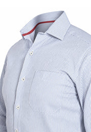 Camisa Casual Manga Larga Microrrayas Azules