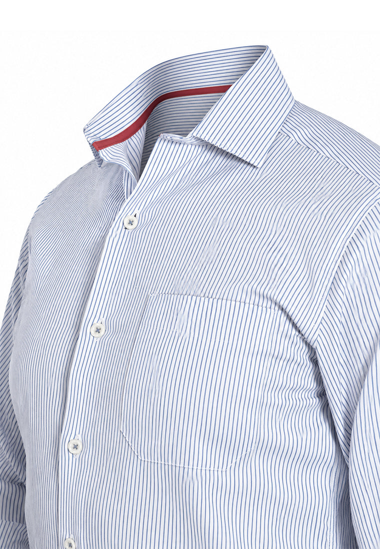 Camisa Casual Manga Larga Microrrayas Azules
