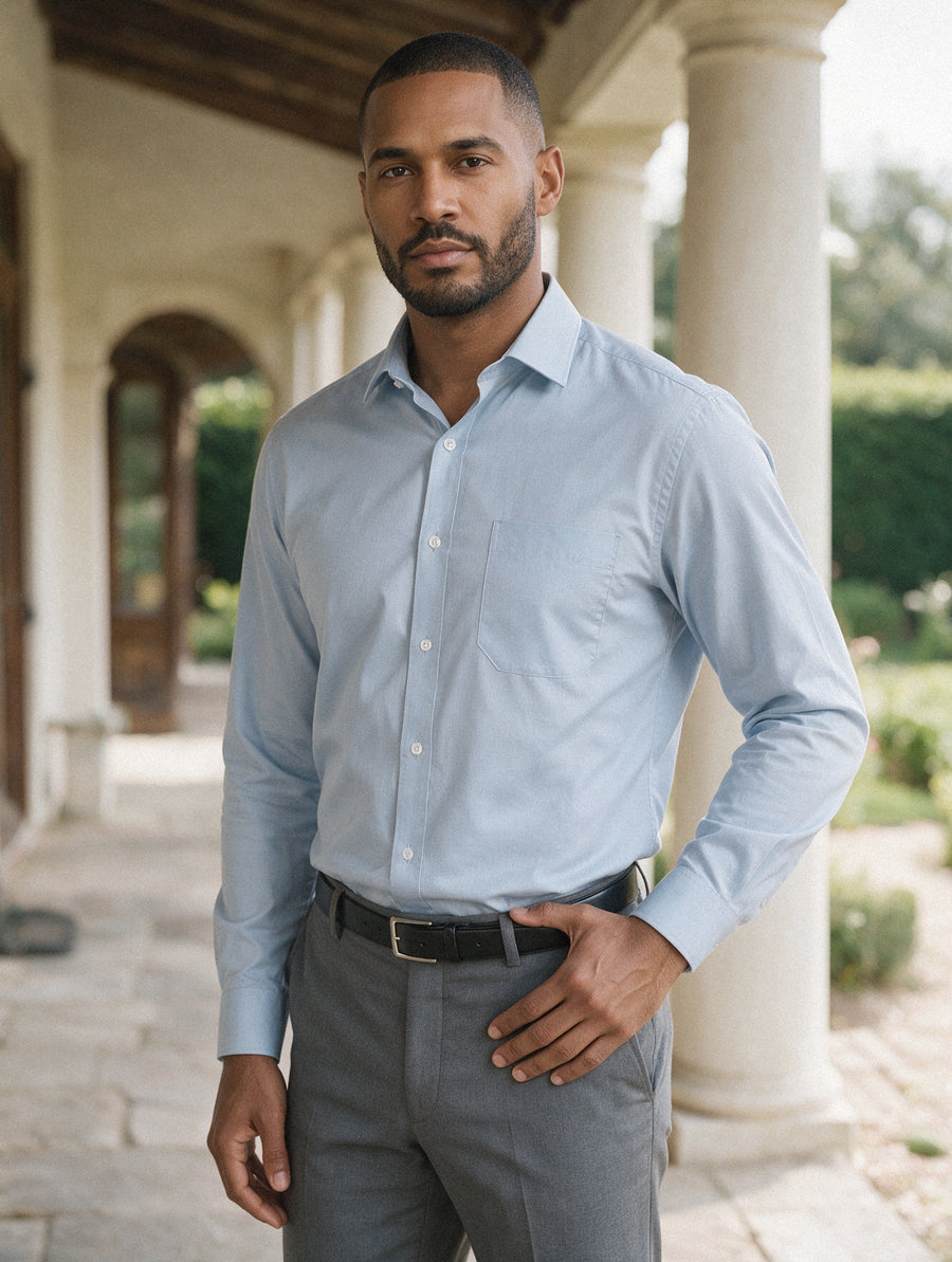 Camisa Casual Manga Larga Azul Texturizada