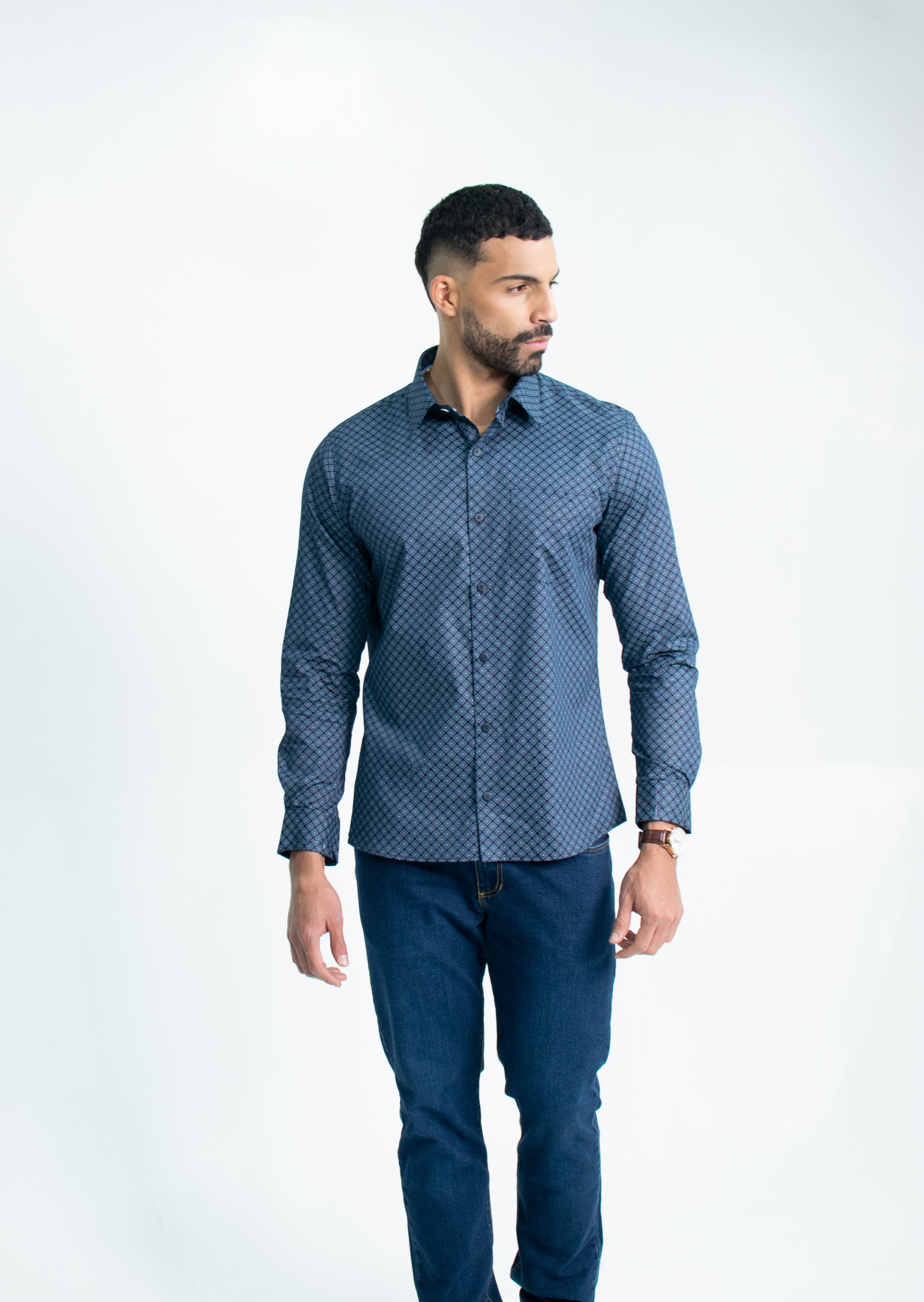 CAMISA SPORT ML CUADROS 50%  ALGODON 50% POLIESTER