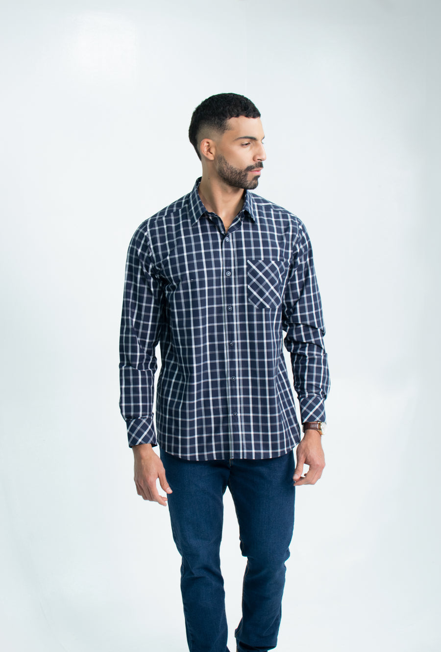 CAMISA SPORT ML CUADROS 50%  ALGODON 50% POLIESTER