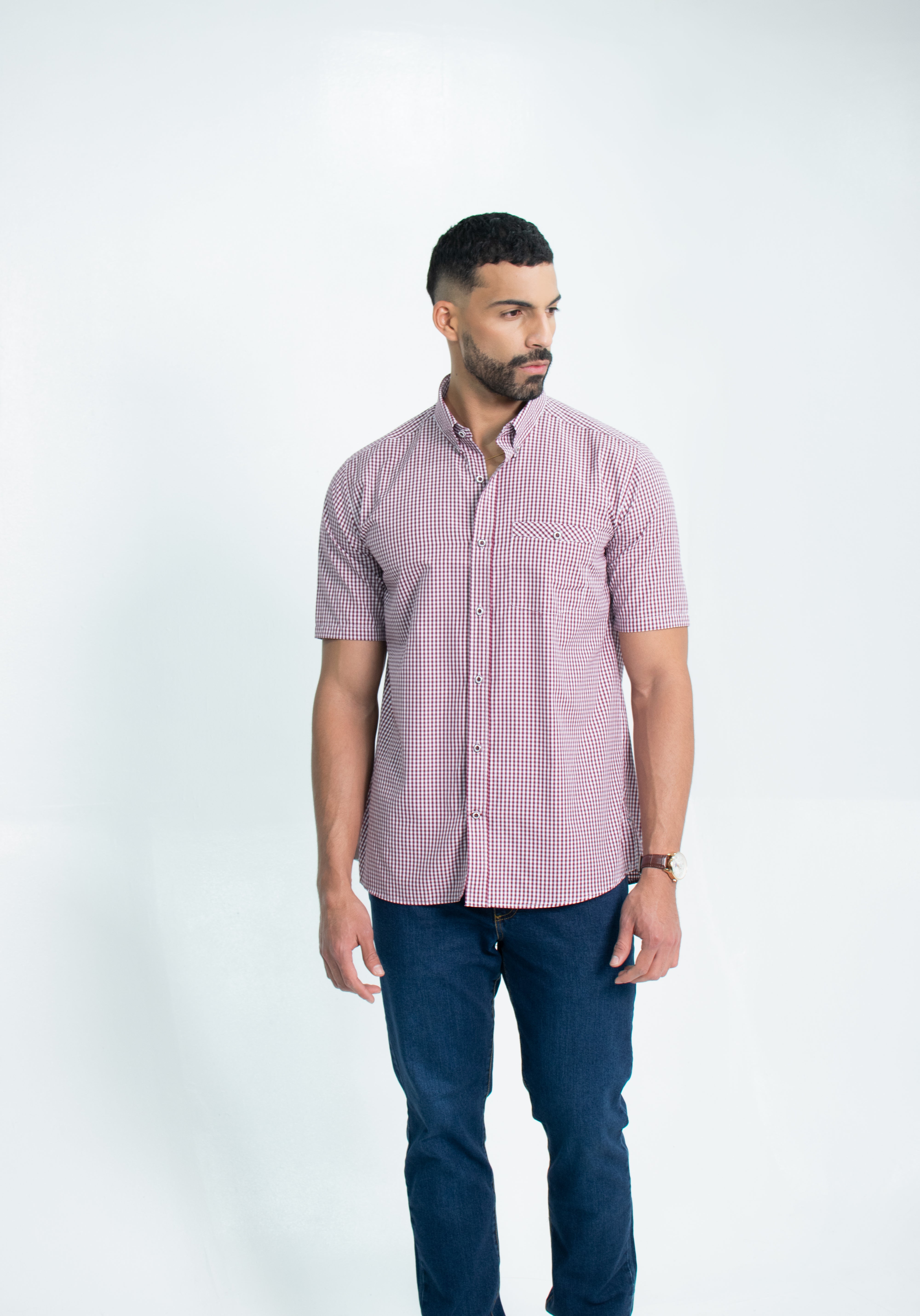 CAMISA SPORT MC CUADROS ROJOS 50% ALGO 50% POLI Red Plaid