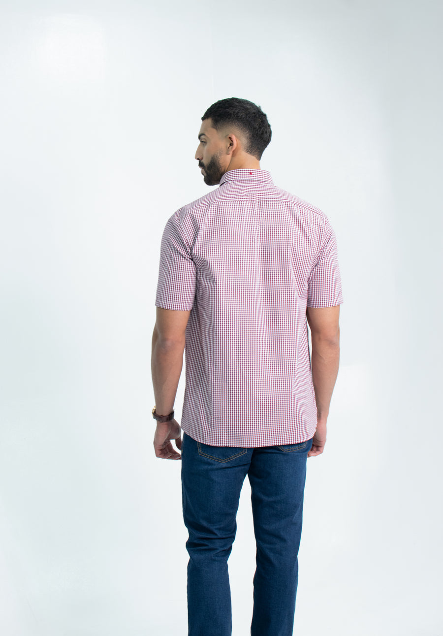 CAMISA SPORT MC CUADROS ROJOS 50% ALGO 50% POLI Red Plaid