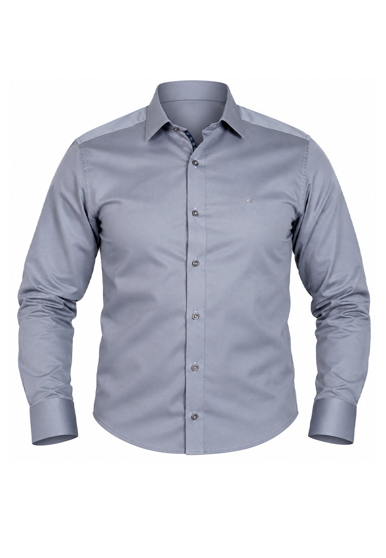 Camisa Casual Manga Larga Azul con Detalles en Contraste