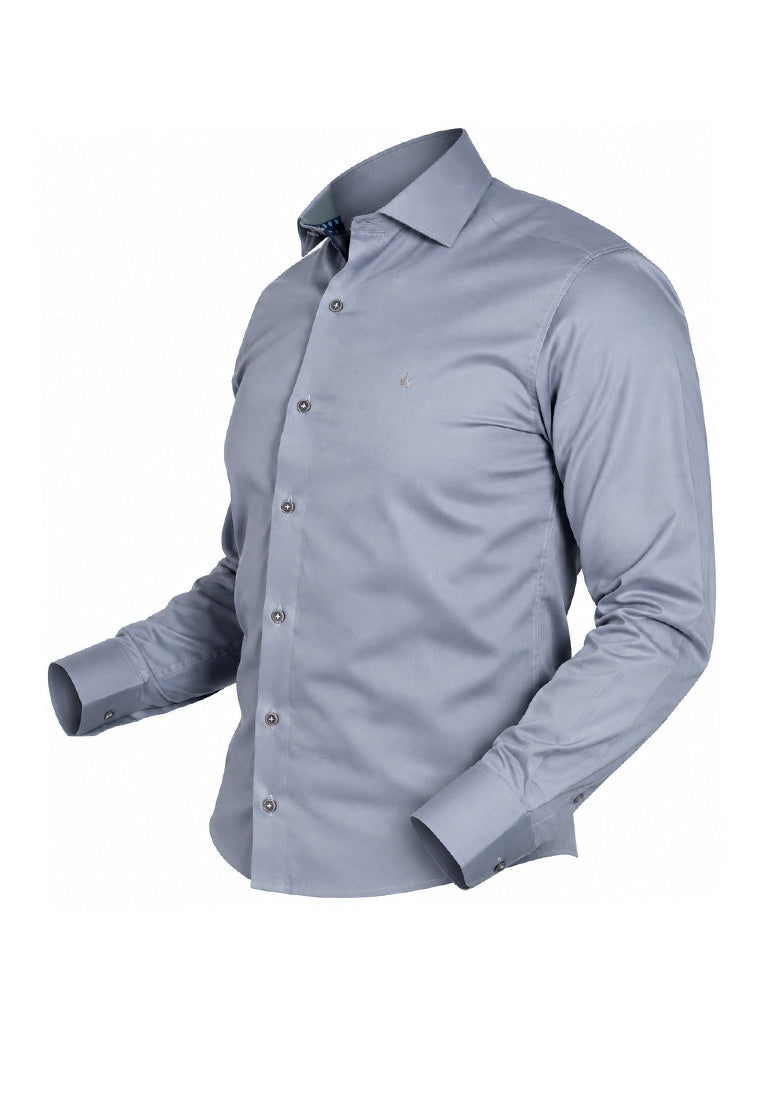 Camisa Casual Manga Larga Azul con Detalles en Contraste