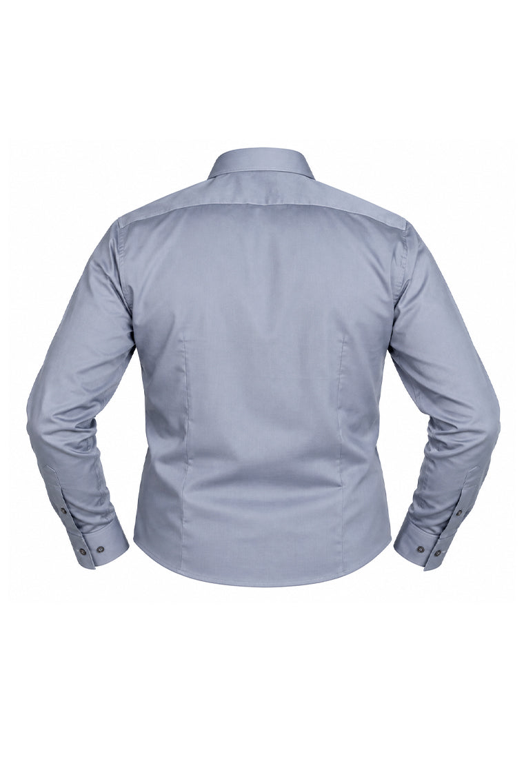 Camisa Casual Manga Larga Azul con Detalles en Contraste