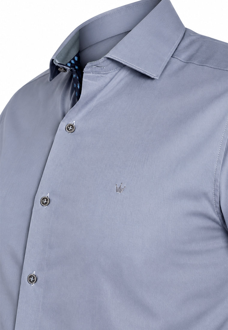 Camisa Casual Manga Larga Azul con Detalles en Contraste