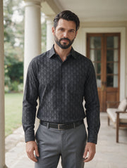 Camisa Casual Manga Larga Estampado Damasco Gris