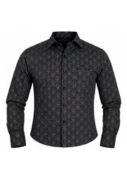 Camisa Casual Manga Larga Estampado Damasco Gris