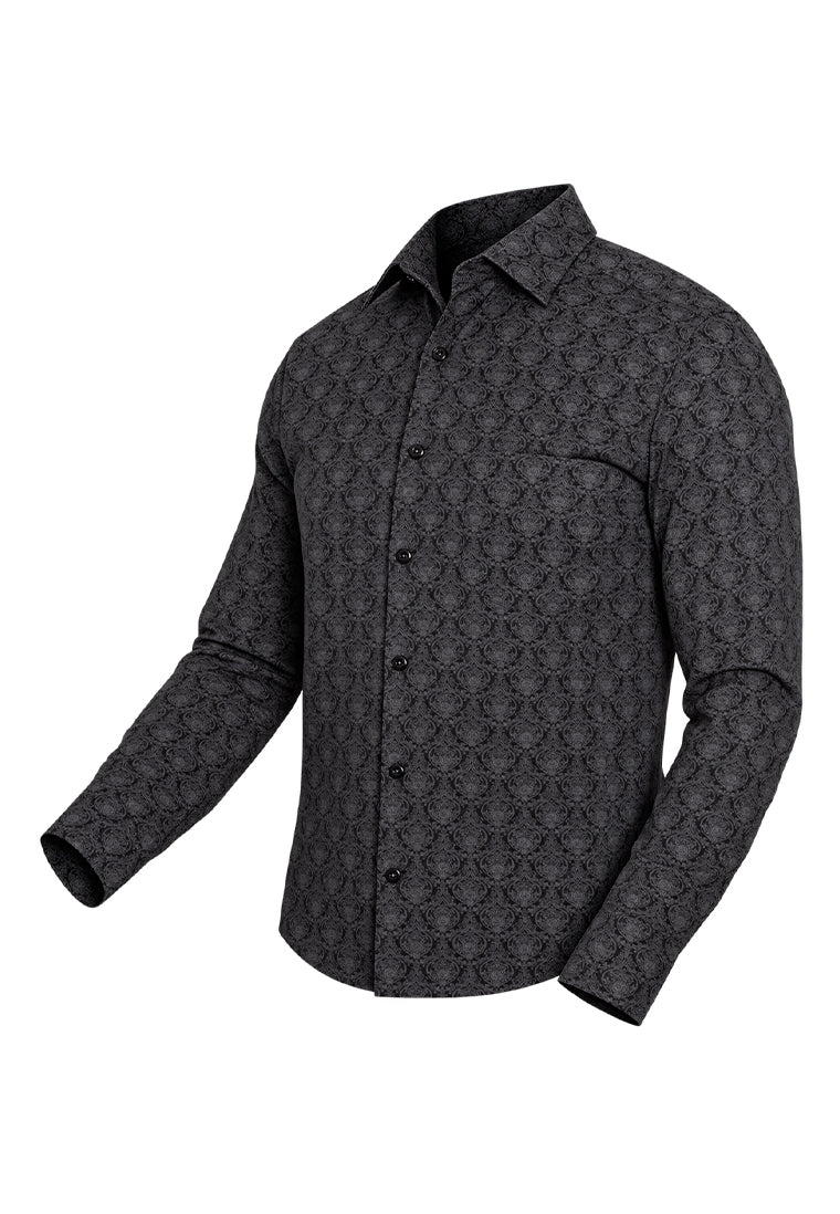 Camisa Casual Manga Larga Estampado Damasco Gris