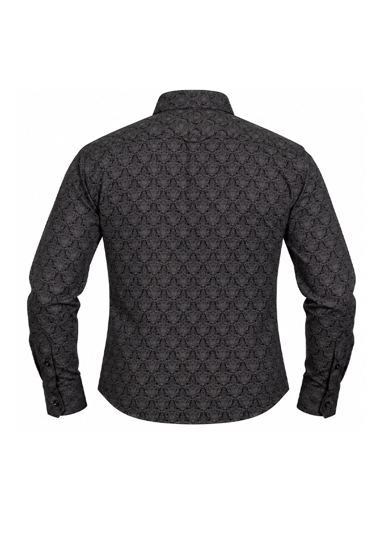 Camisa Casual Manga Larga Estampado Damasco Gris
