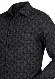 Camisa Casual Manga Larga Estampado Damasco Gris