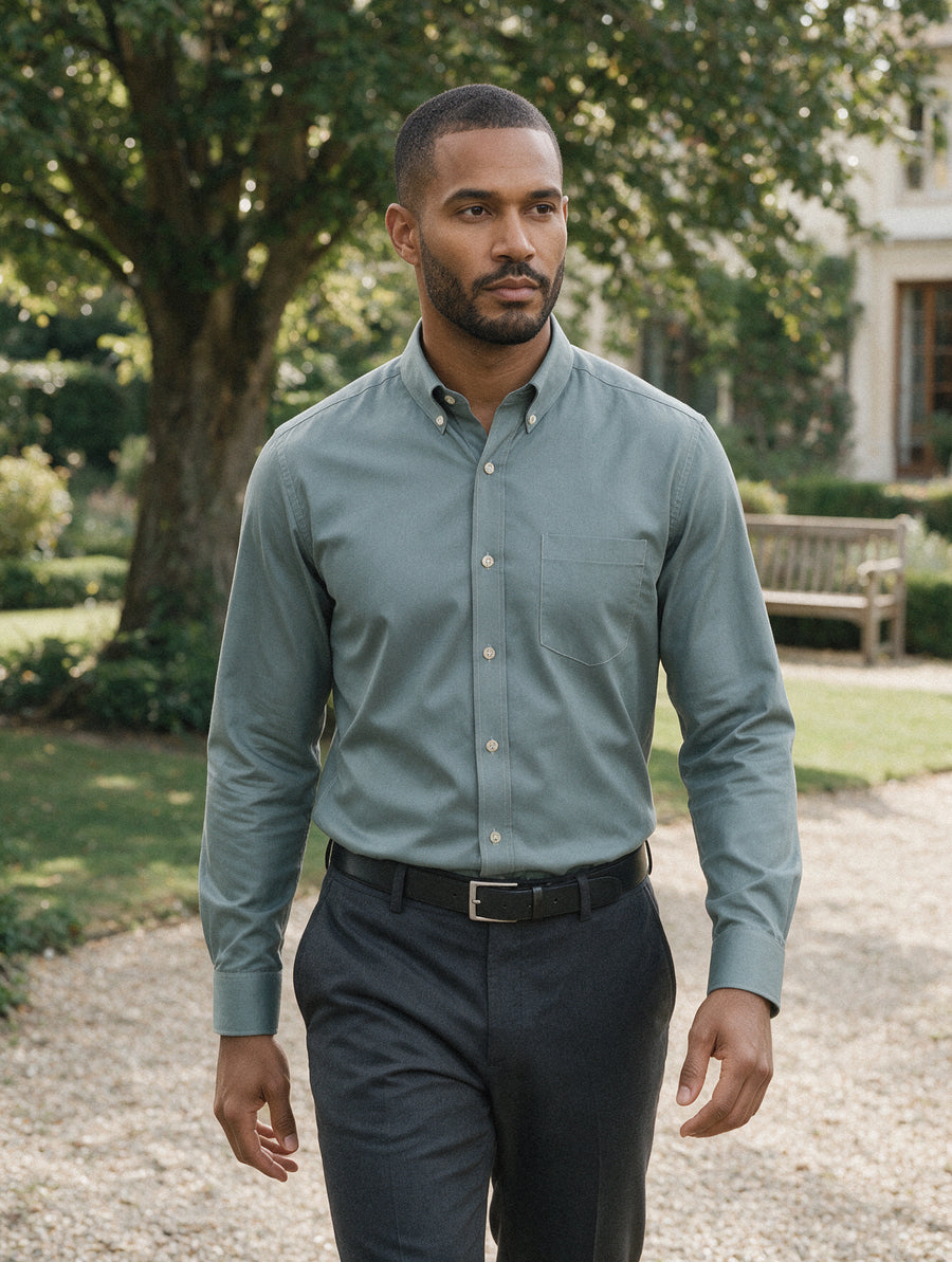 Camisa Casual Manga Larga Verde Button Down