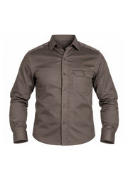 Camisa Sport Manga Larga Café con Bolsillo de Solapa