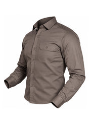 Camisa Sport Manga Larga Café con Bolsillo de Solapa