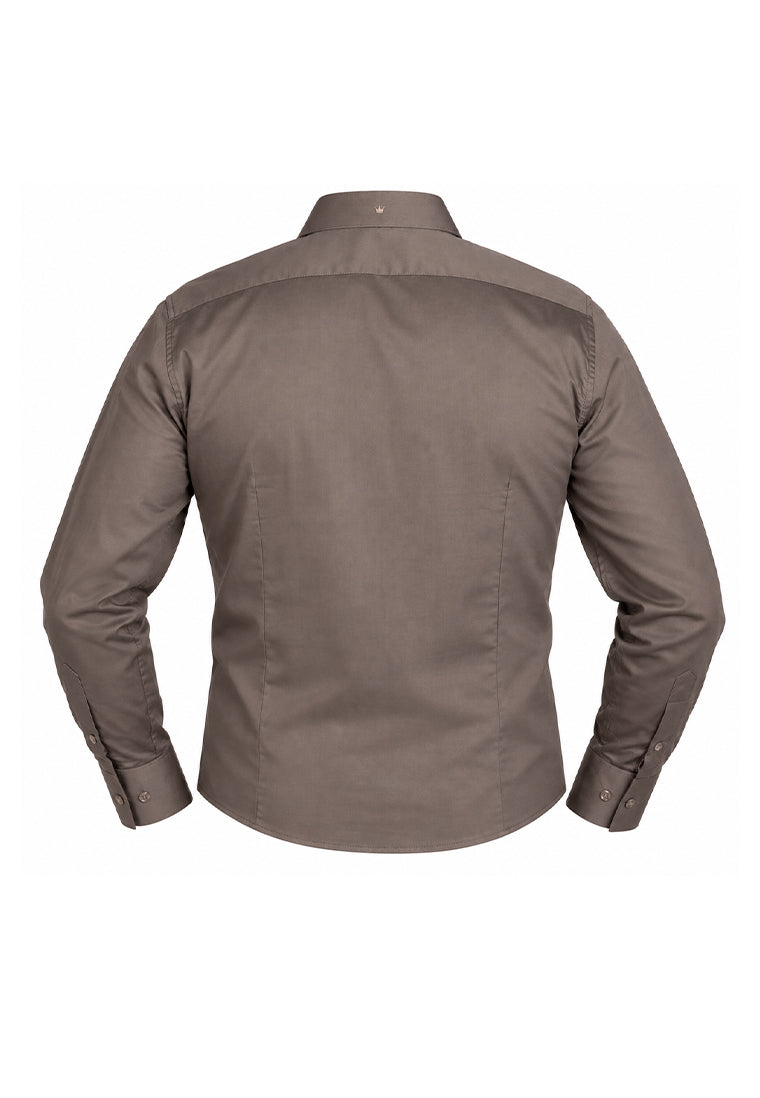 Camisa Sport Manga Larga Café con Bolsillo de Solapa