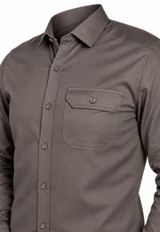 Camisa Sport Manga Larga Café con Bolsillo de Solapa