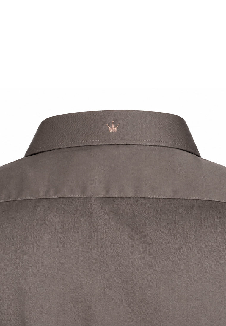Camisa Sport Manga Larga Café con Bolsillo de Solapa