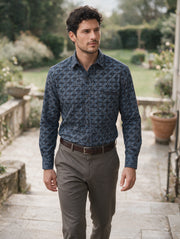 Camisa Sport Manga Larga Estampado Círculos Azules