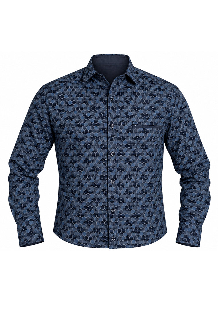 Camisa Sport Manga Larga Estampado Círculos Azules