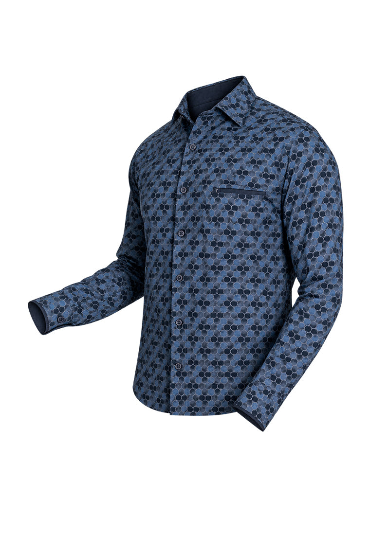 Camisa Sport Manga Larga Estampado Círculos Azules