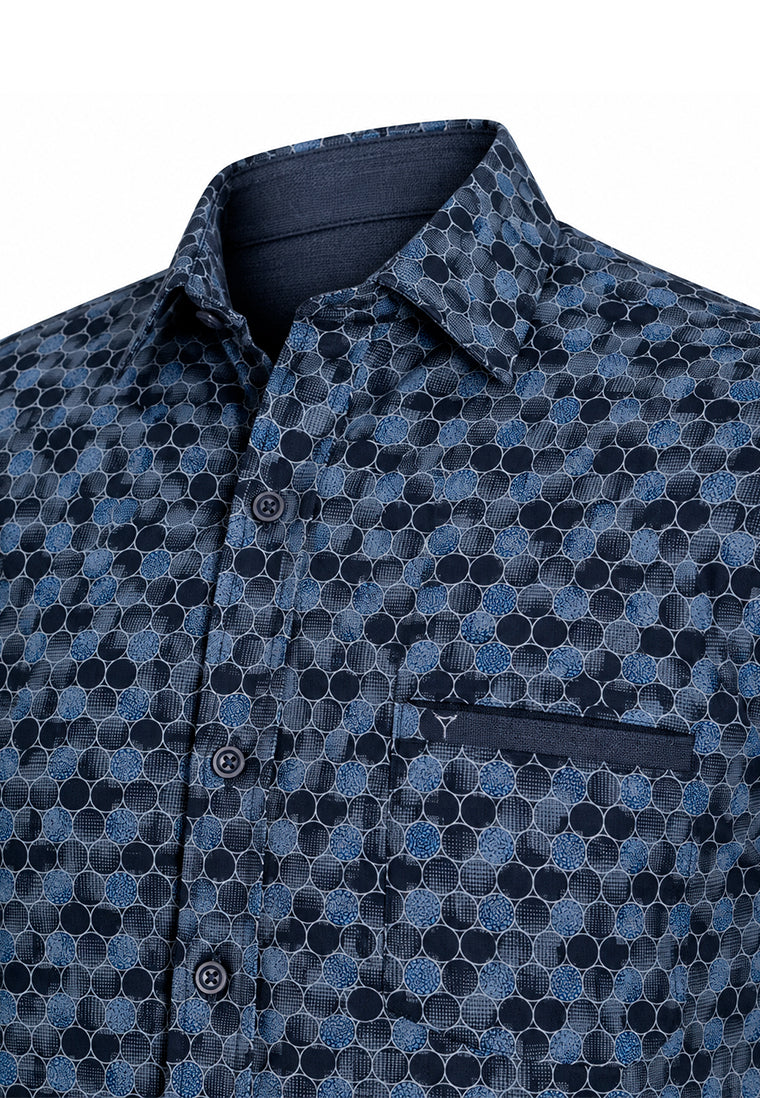 Camisa Sport Manga Larga Estampado Círculos Azules