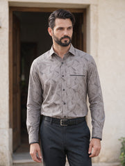 Camisa Sport Manga Larga Estampado Geométrico Gris