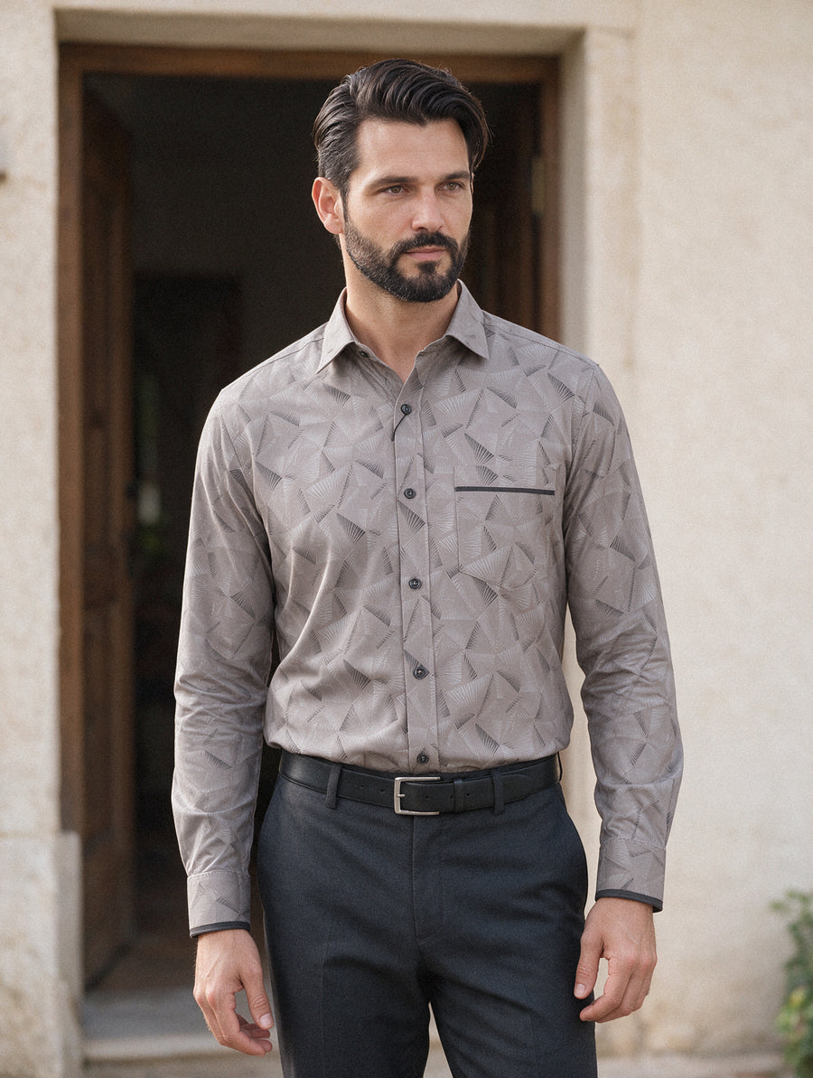 Camisa Sport Manga Larga Estampado Geométrico Gris