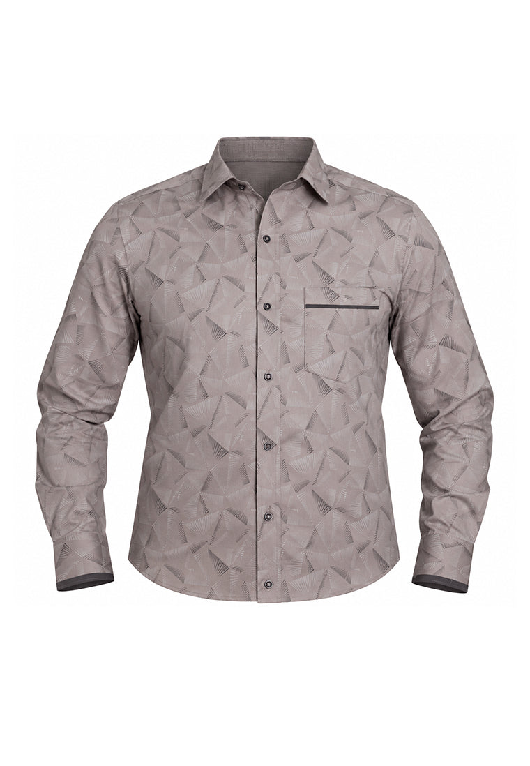 Camisa Sport Manga Larga Estampado Geométrico Gris