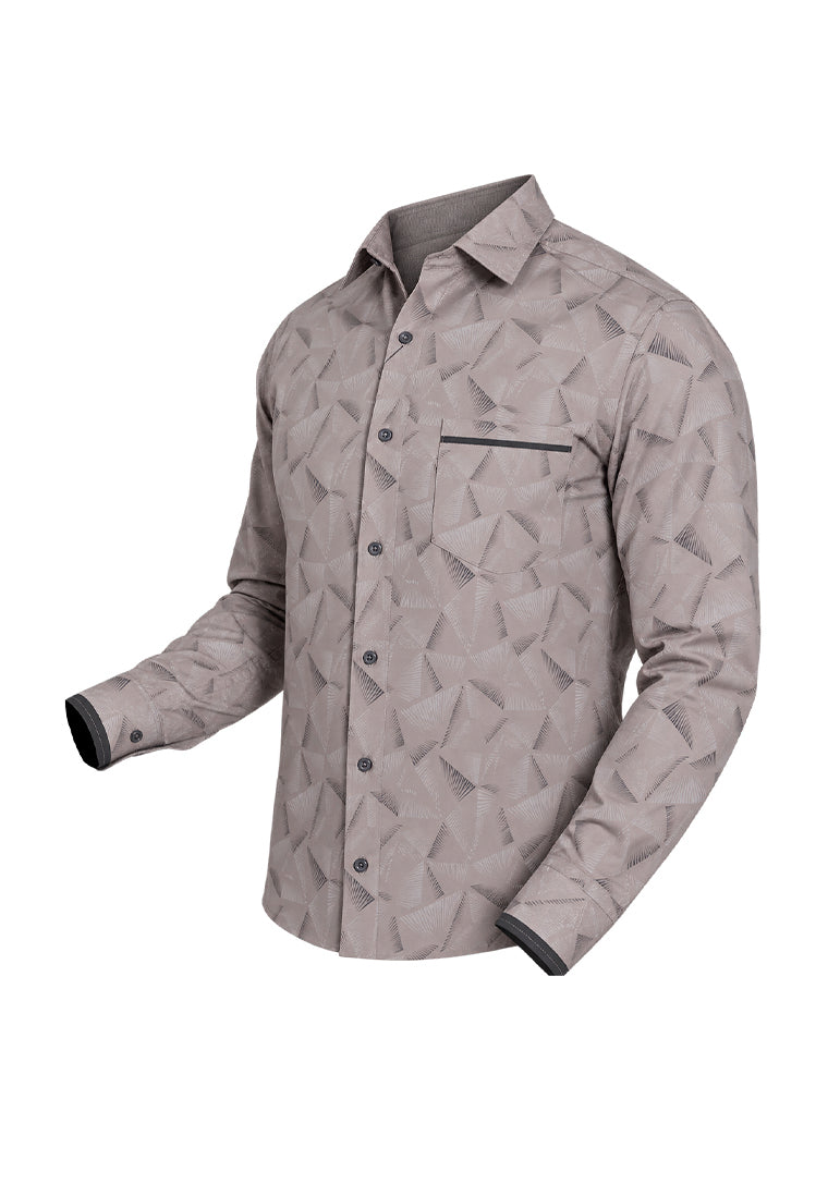 Camisa Sport Manga Larga Estampado Geométrico Gris